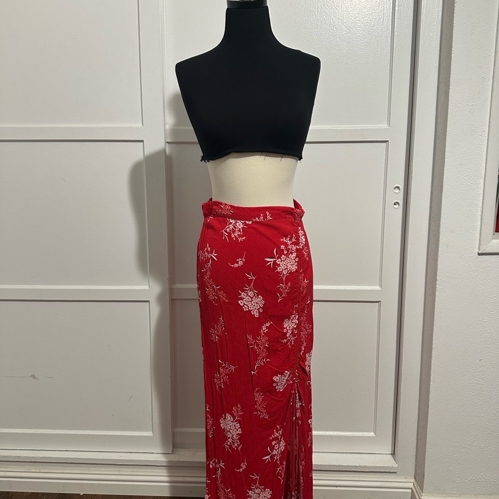 Floral Red Maxi Skirt